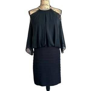 VTG Stenay Chiffon & Rhinestone Black Dress with Fitted & Stretch Skirt Size 6